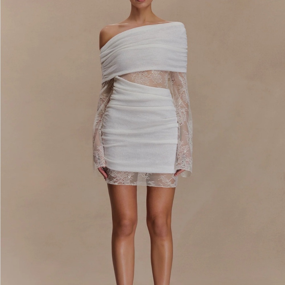 Meshki White Lace Mini Dress